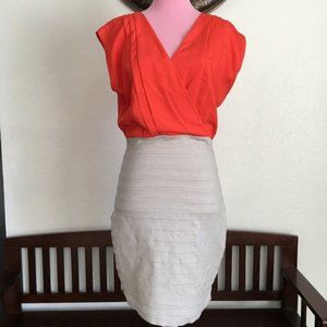NEW $89 Express Tan & Orange Bodycon Dress Sz XS